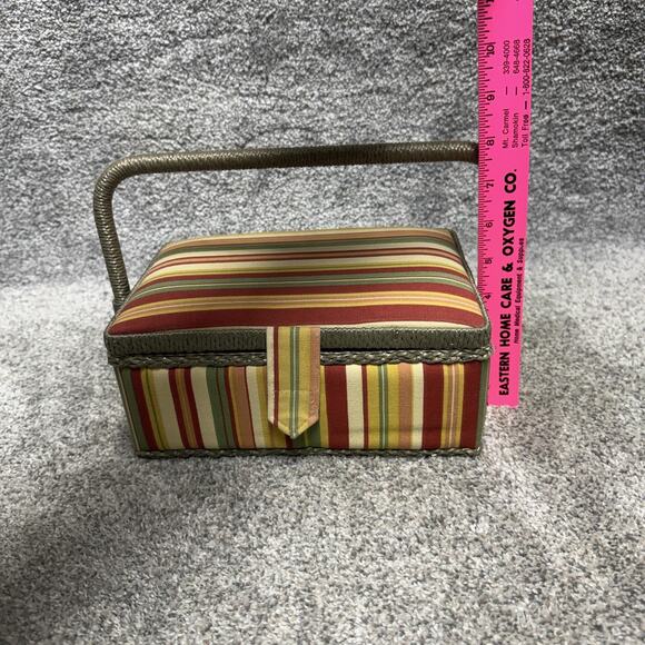 Vintage Striped Fabric Sewing Box Basket Caddy Pincushion Retro Y2K Boho Decor - Picture 11 of 12
